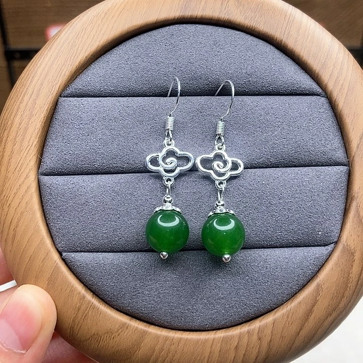 石英质玉耳钉银S925镶嵌