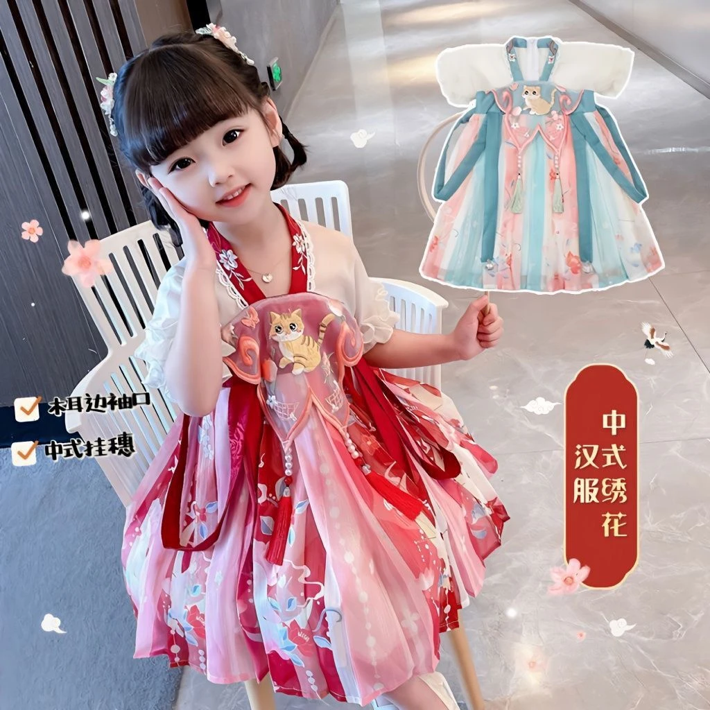 汉服女童夏装连衣裙2025新款古风儿童唐装女孩童装裙子飘逸公主裙