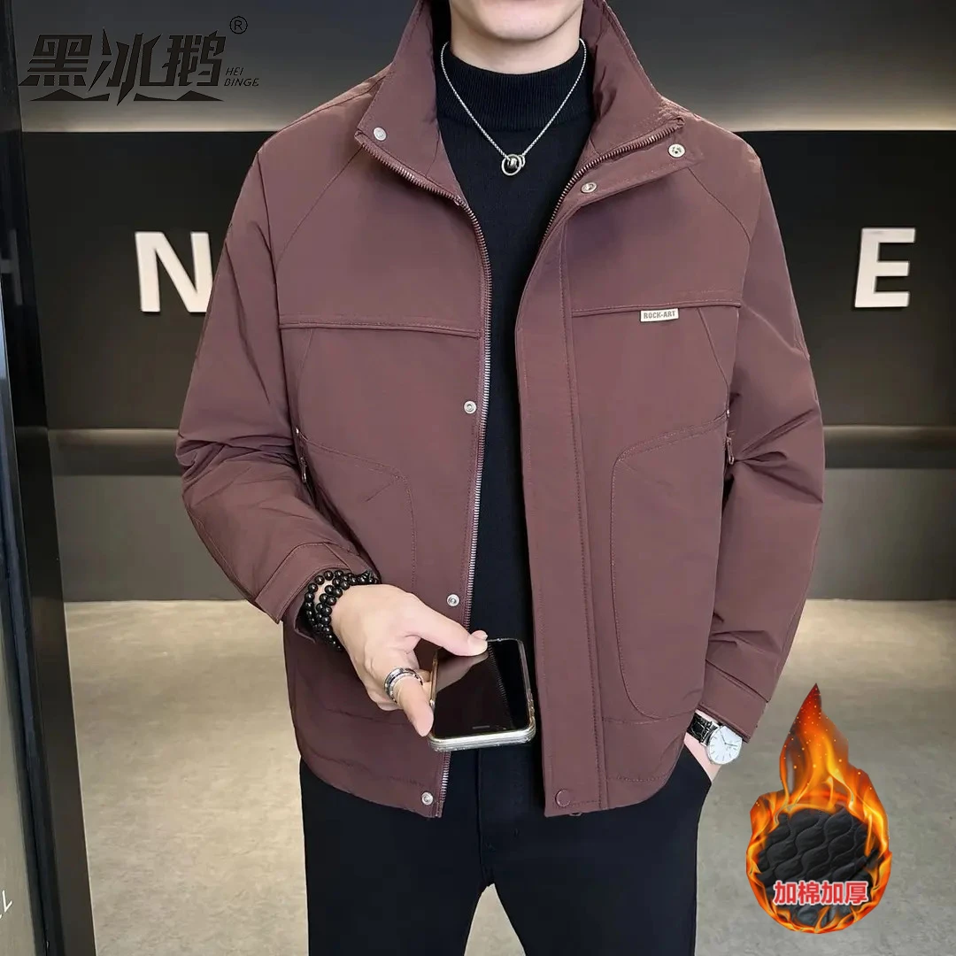 黑冰鹅HEIBINGE/立领休闲棉衣百搭男士时尚短款加棉修身夹克外套
