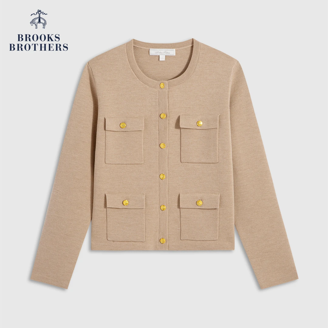 Brooks Brothers/布克兄弟女士25秋冬新品绵羊毛口袋针织毛衣开衫