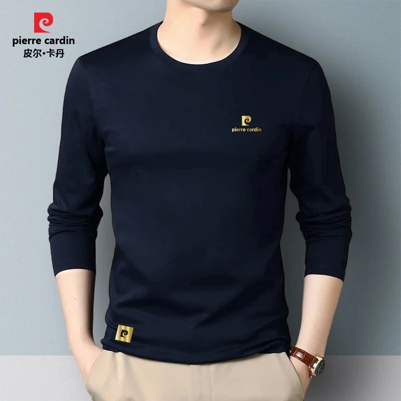 皮尔卡丹圆领长袖t恤男款春冬宽松高档打底衫休闲义乌打底衫男款