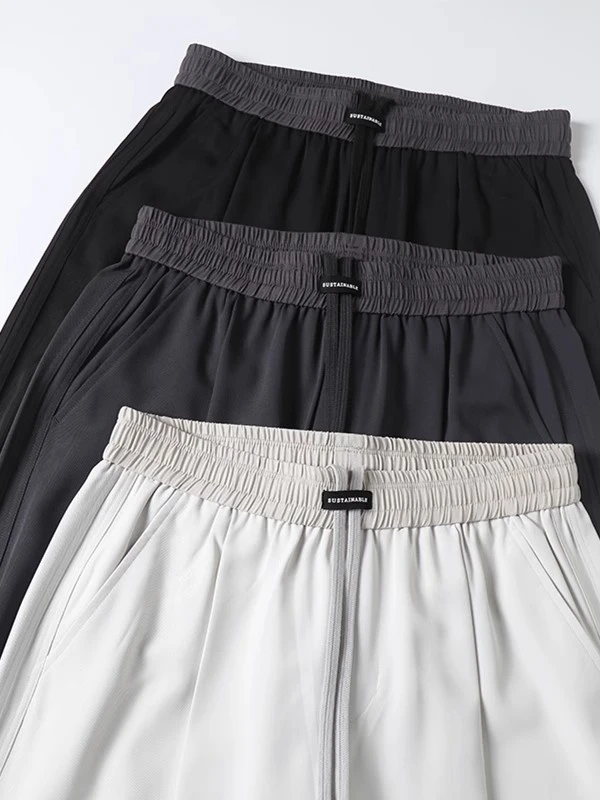 秋季新品男士腰头拼色休闲裤设计款抽绳冰丝裤百搭透气垂顺长裤