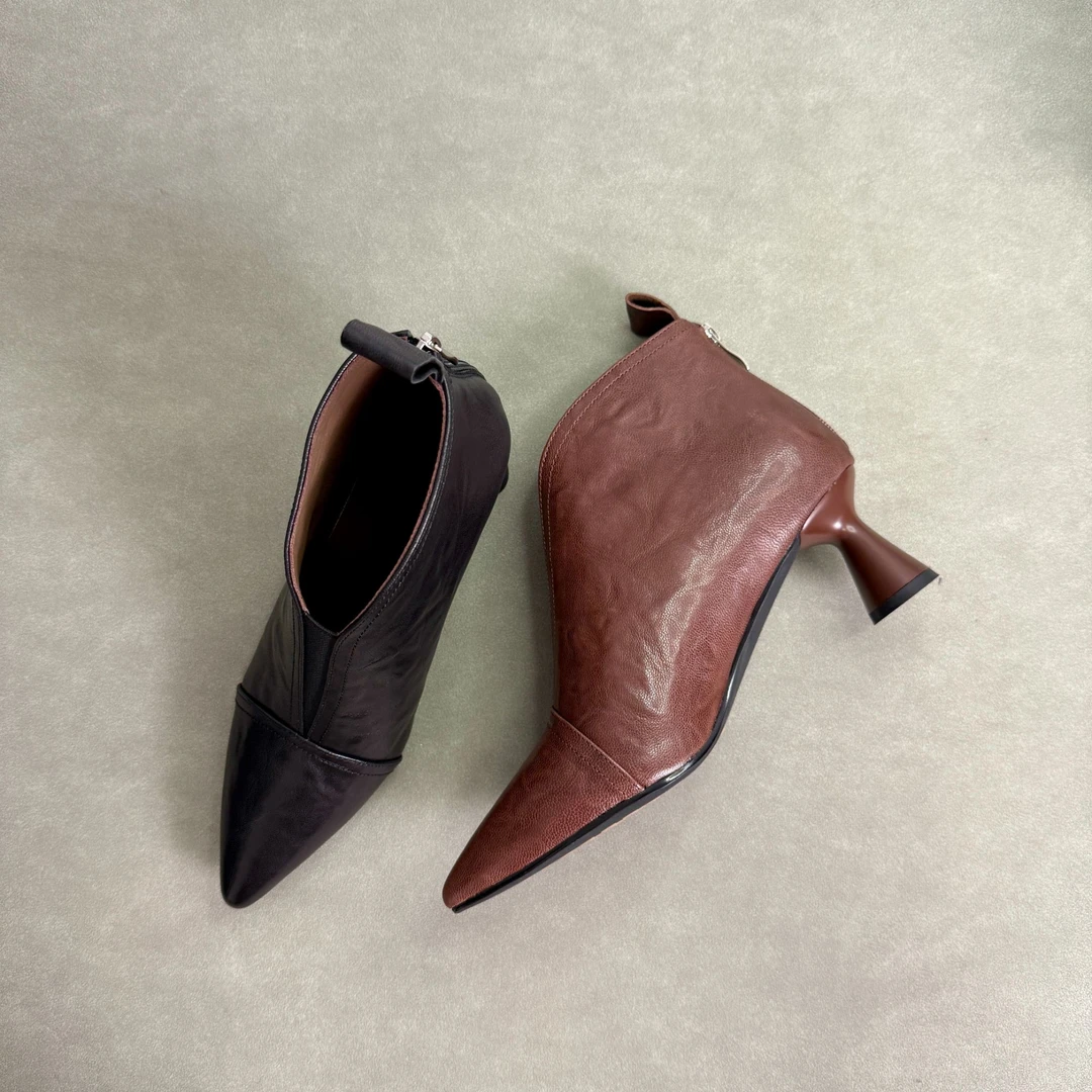 2025年今年流行鞋子跟高5厘米真皮舒适时尚气质百搭粗跟高跟女鞋