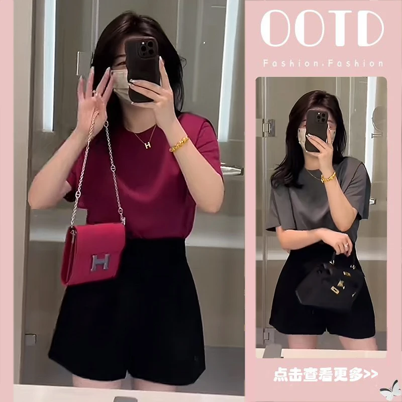 【现货】夏季洋气穿搭一整套女2025新款短袖T恤高腰阔腿短裤两件套