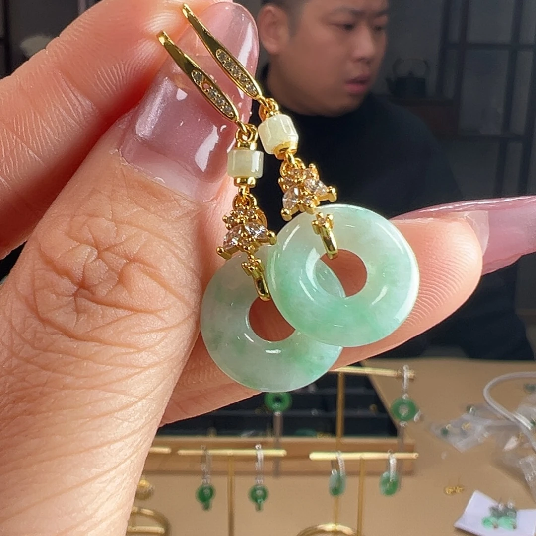 翡翠银S925镶嵌耳饰耳环40