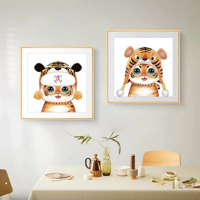 纯手工绣好的十字绣成品2075虎头虎脑装饰画