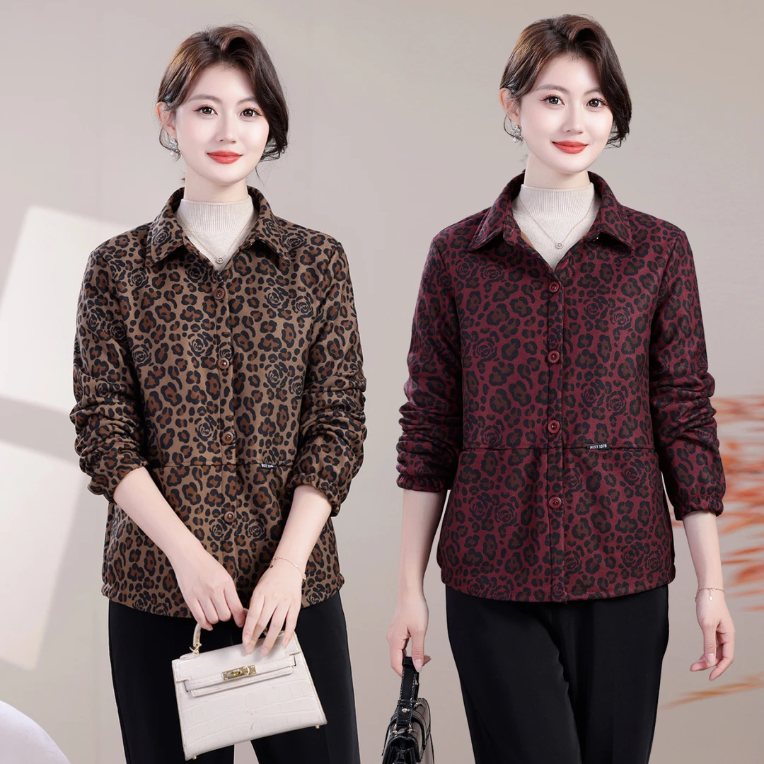 女装秋季女春装春秋妈妈款豹纹宽松开衫中老年短外套