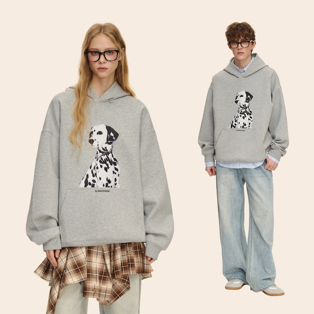 CLIMAX VISION新疆长绒棉空气层斑点狗轻盈弹力百搭连帽卫衣帽衫