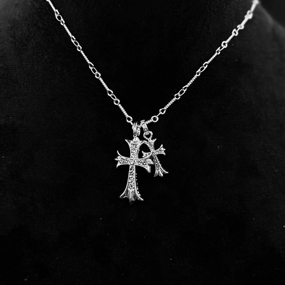 合金项链 【蛇年 冰魄十字 项链】奶白白锆十字项链风发手工时尚复