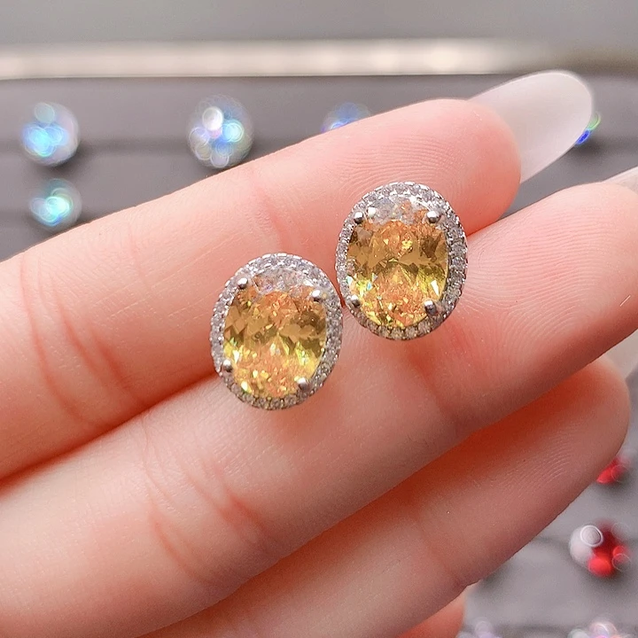 耳饰银S925镶嵌碧玺金丝雀