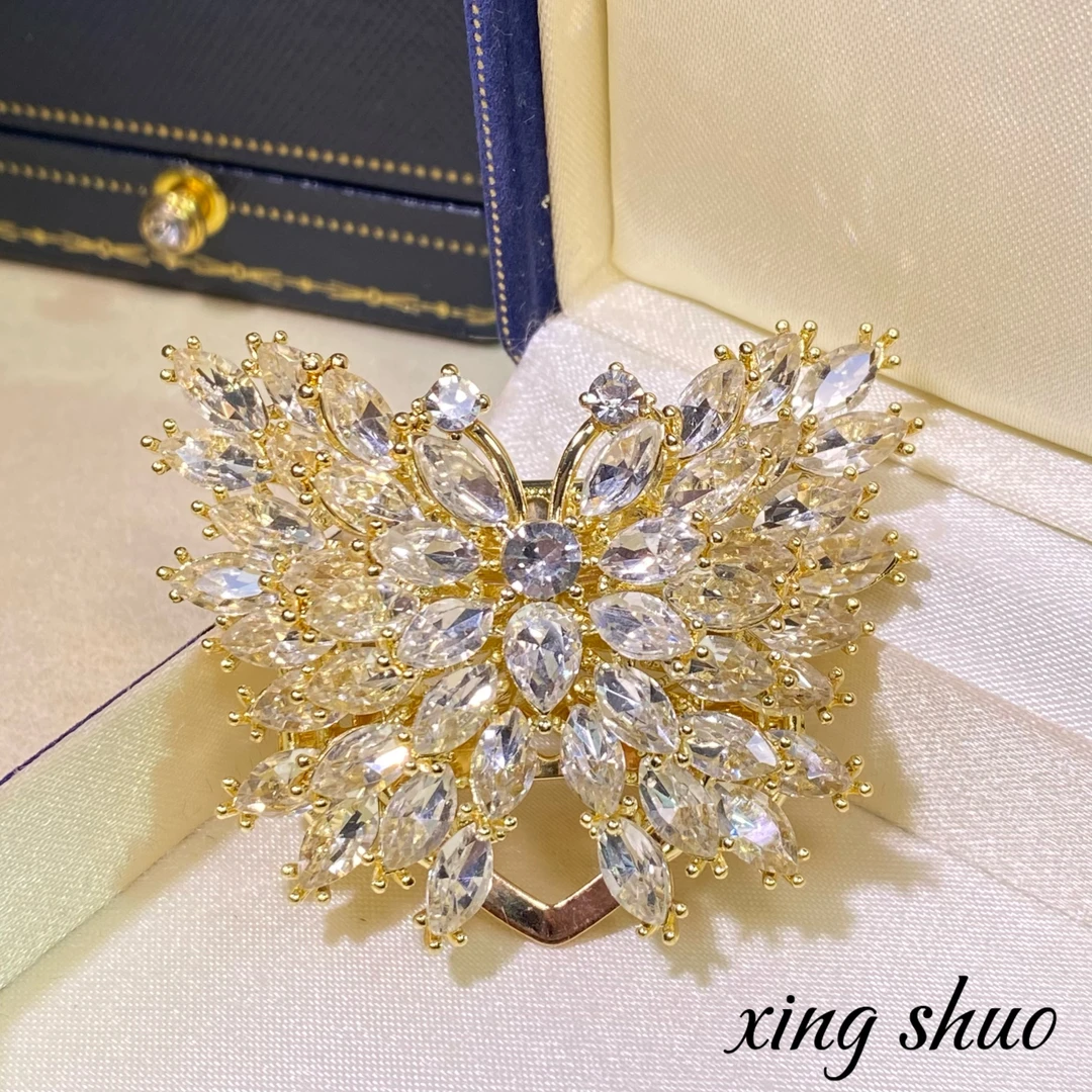 合金胸针 【金色蝴蝶丝巾扣】一款两用胸花精致优雅满钻奢华4298