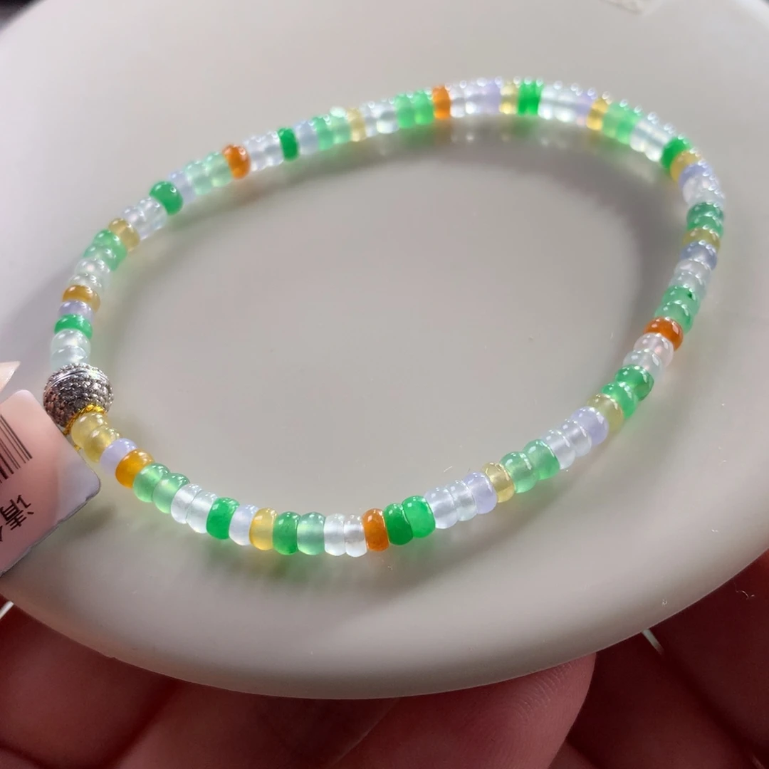 翡翠未镶嵌手链翡翠玻璃钢糖果缤纷算盘珠卡3.60+