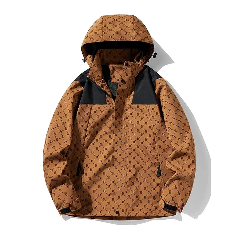 D&W连帽冲锋衣外套男秋冬季户外休闲运动夹克上衣宽松防风登山服