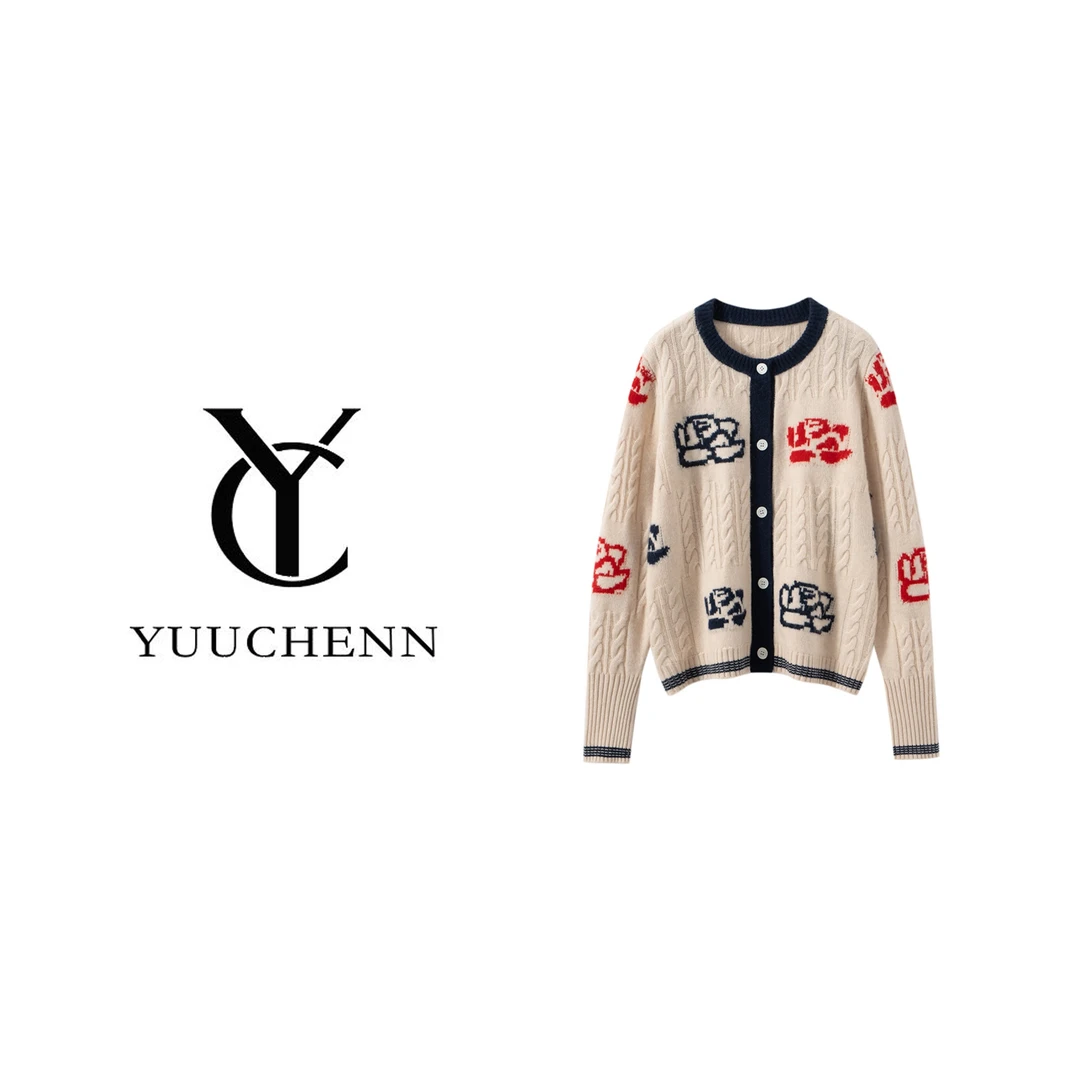 YUUCHENN明星同款提花羊绒开衫 5087