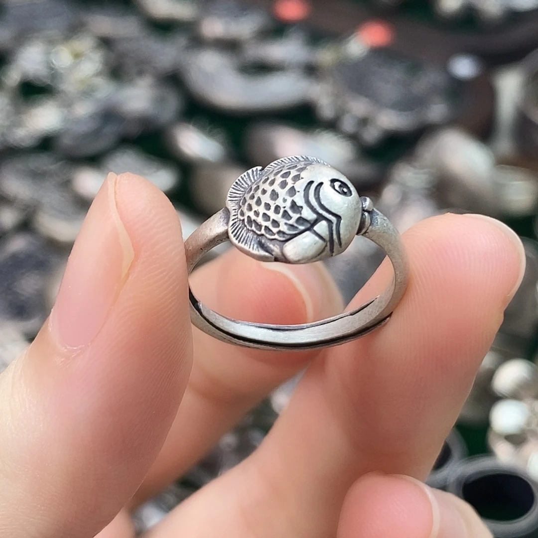 无合金999足银15-22可调节胖锦鲤戒指