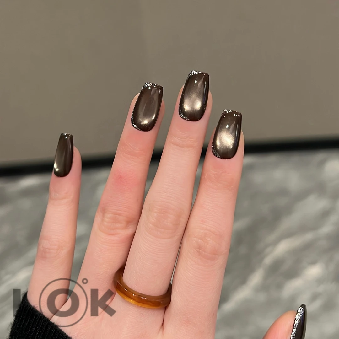 洛克奈儿『银砾』猫眼细闪法式 纯手工穿戴甲ins秋冬显白高级百搭