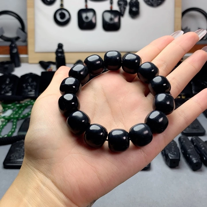 手串未镶嵌和田玉（墨玉）特价16mm