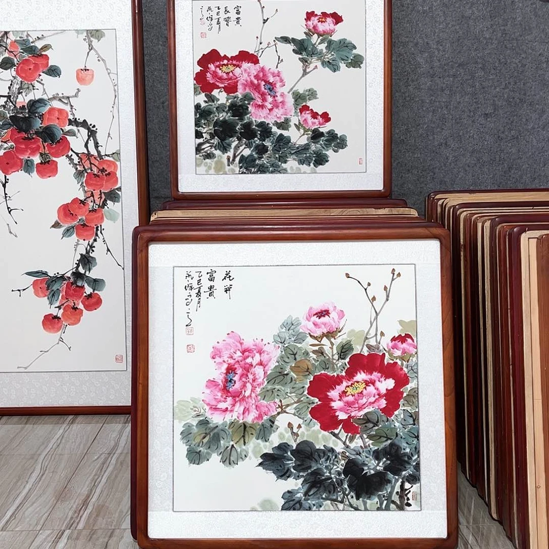 国画书画作品带框63×63