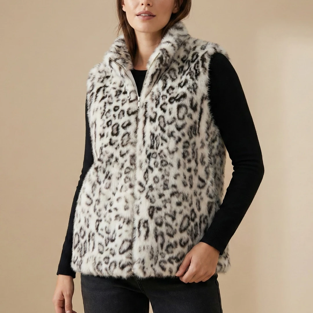 孤品马甲---豹纹毛毛立领马甲37386