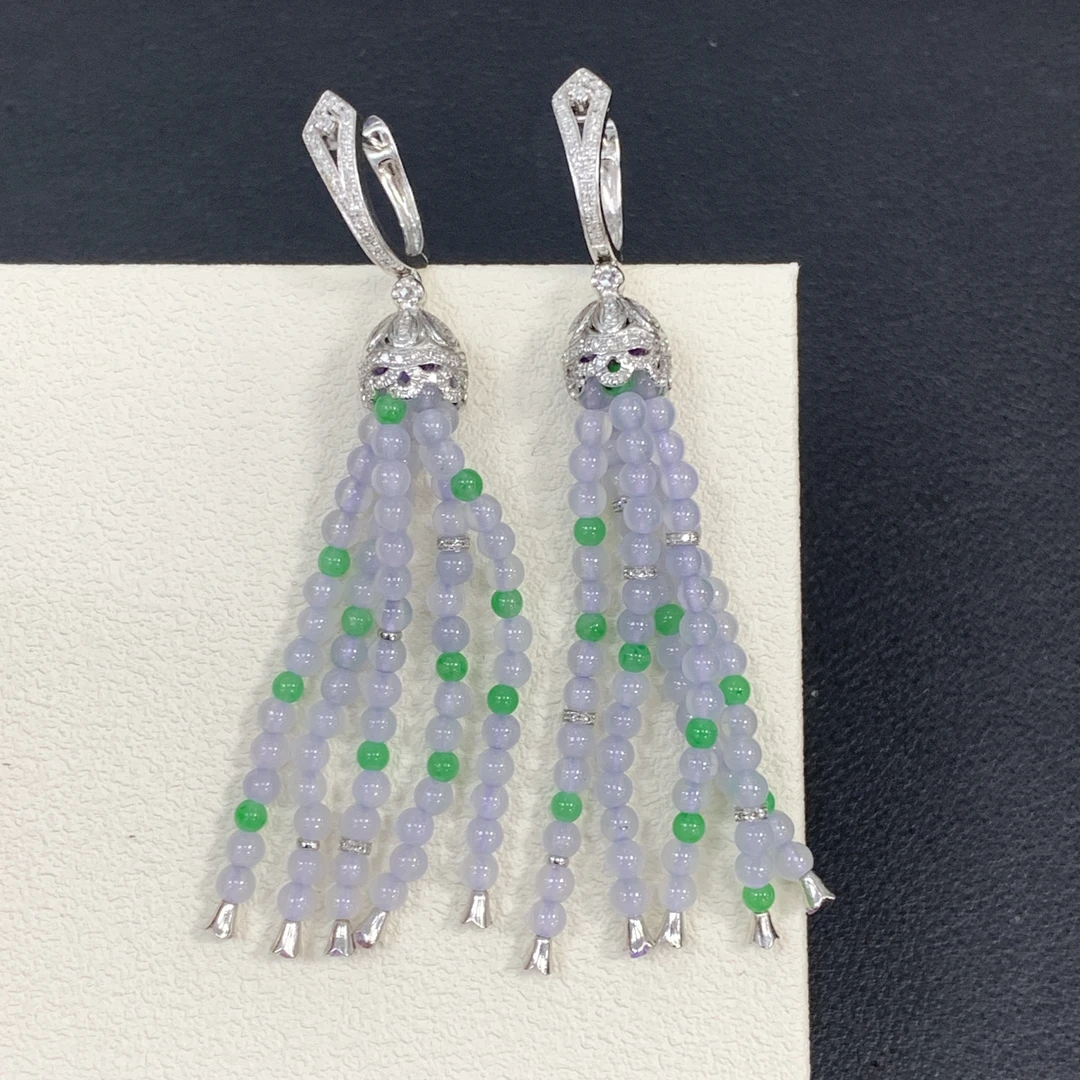 新品推荐·18K金正冰小米珠耳包设计款翡翠玉石缅A时尚