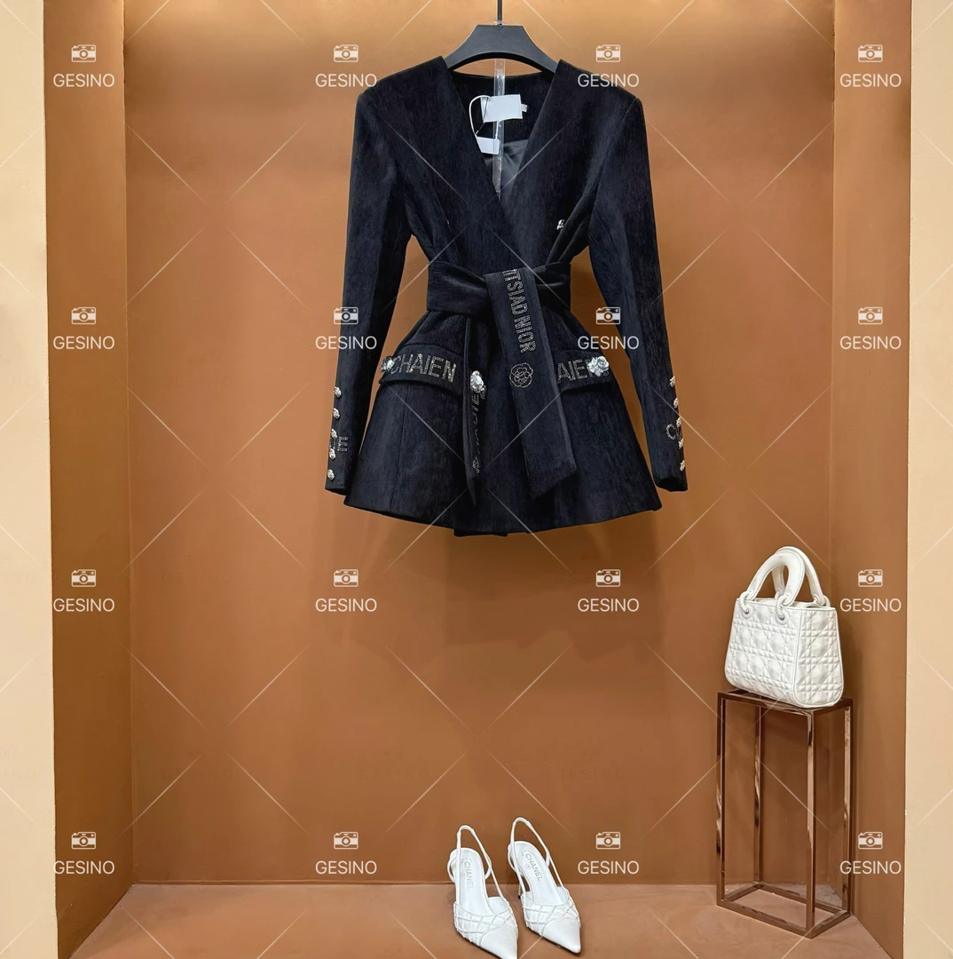 【丽】秋冬气质小香风时尚设计师中长款外套显瘦牛仔 QD-2025015