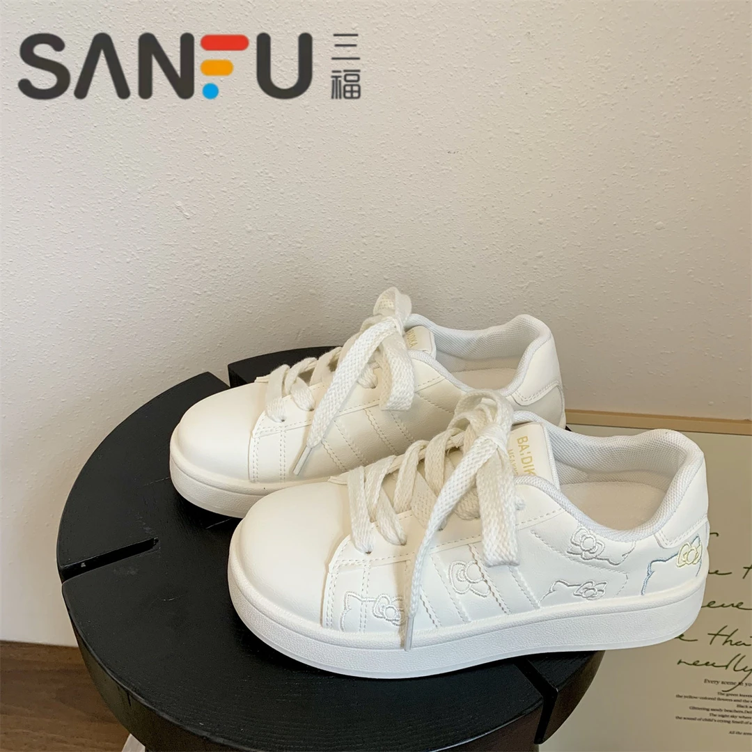 三福厚底小白鞋女2025春秋新款纯色小众板鞋百搭休闲时尚学生ins