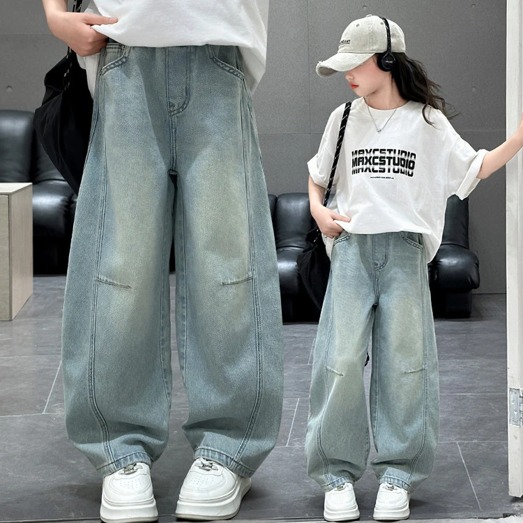 女童春秋款牛仔裤儿童休闲裤中大童宽松洋气舒适薄款直筒裤女孩潮