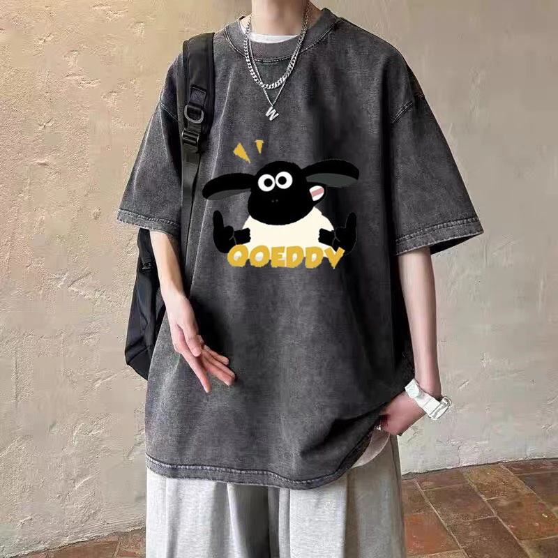 纯棉小众oversize涂鸦街头中长款短袖t恤男生百搭夏季宽松上衣