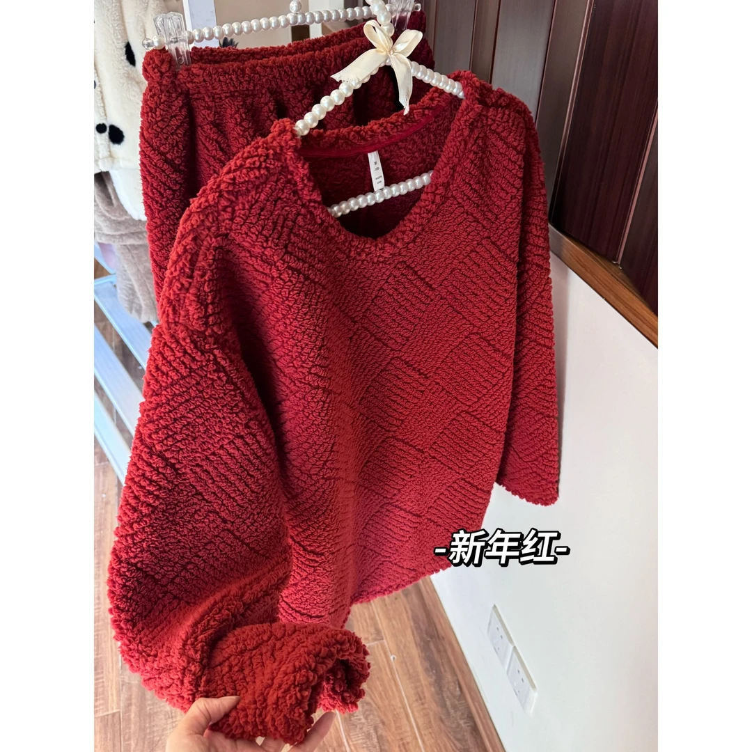 法兰绒珊瑚绒加厚睡衣女士冬季2025新款家居服女款套装加绒秋冬款