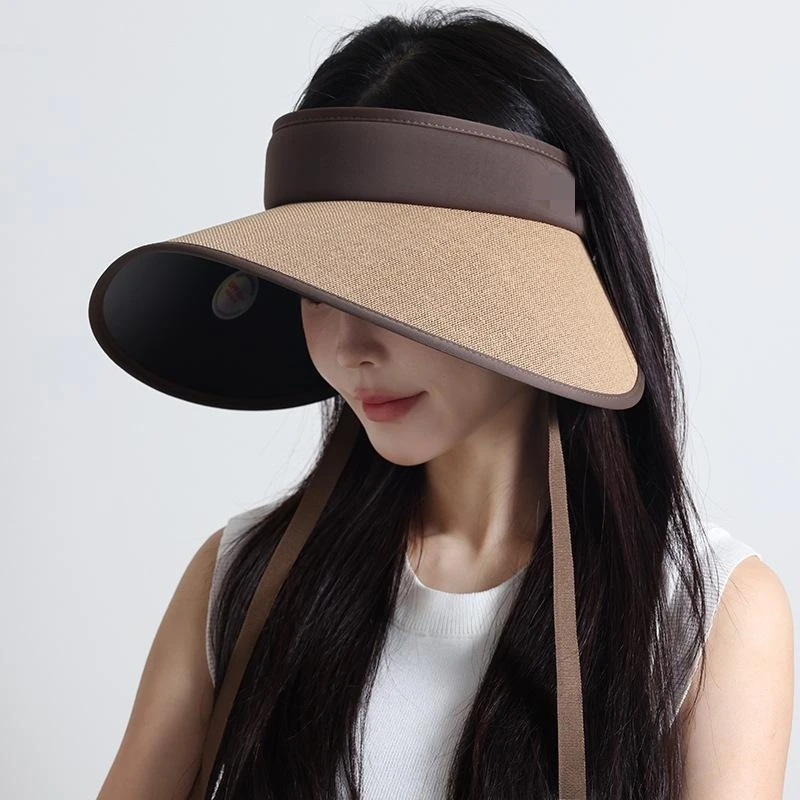 2025新款草编空顶太阳帽防晒帽女夏护颈防紫外线遮阳帽大帽檐户外