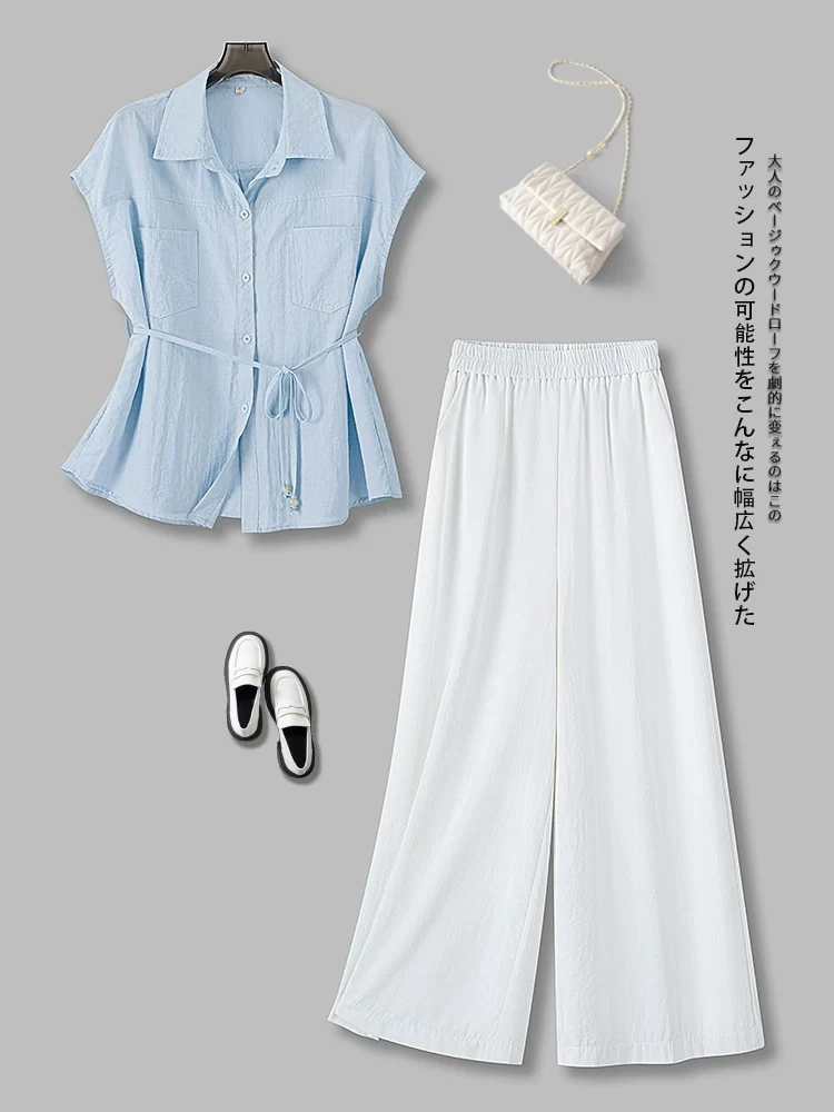 【素锦逸风】高级气质收腰显瘦衬衫+百搭高腰阔腿裤 两件套 25066#