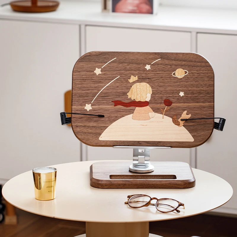 小王子阅读架 北美黑胡桃升降旋转平板笔记本电脑架 卡通童话摆件