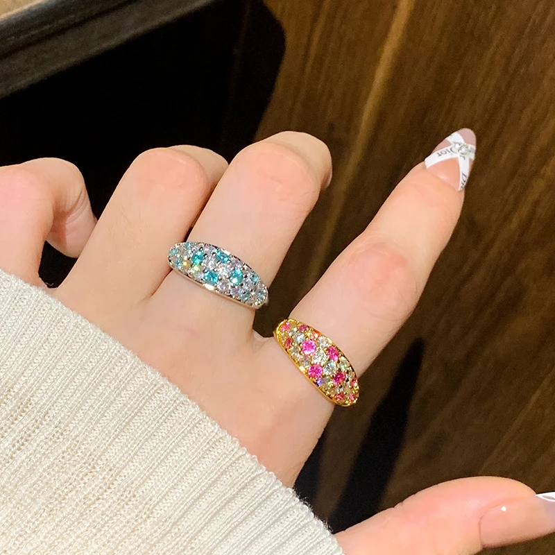 铜合金锆石戒指 老钱风戒指女款满天星小众戒指轻奢高级感食指环