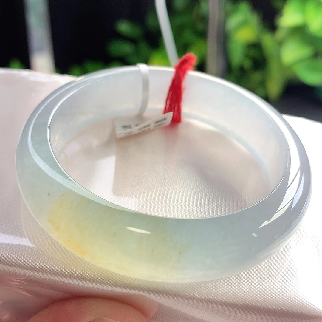 未镶嵌手镯翡翠54-55圈口全条炸光海盐柠檬绝美10号