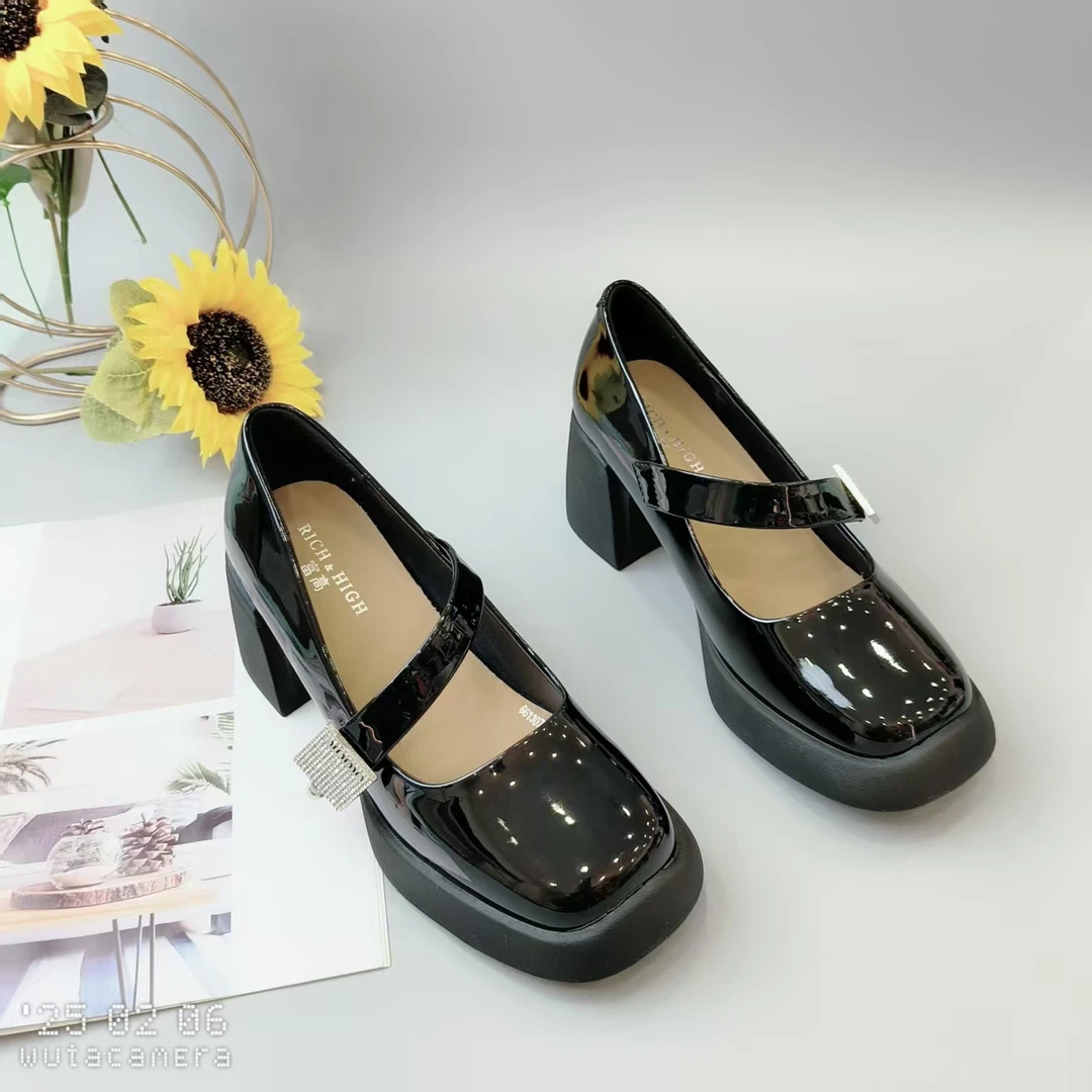 61307 新款法式时尚百搭气质厚底方头粗跟单鞋