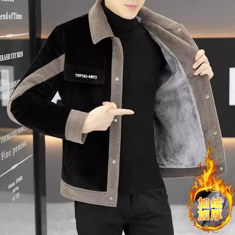 秋冬季加绒毛呢夹克男青年外套商务休闲高档短款风衣翻领呢子大衣