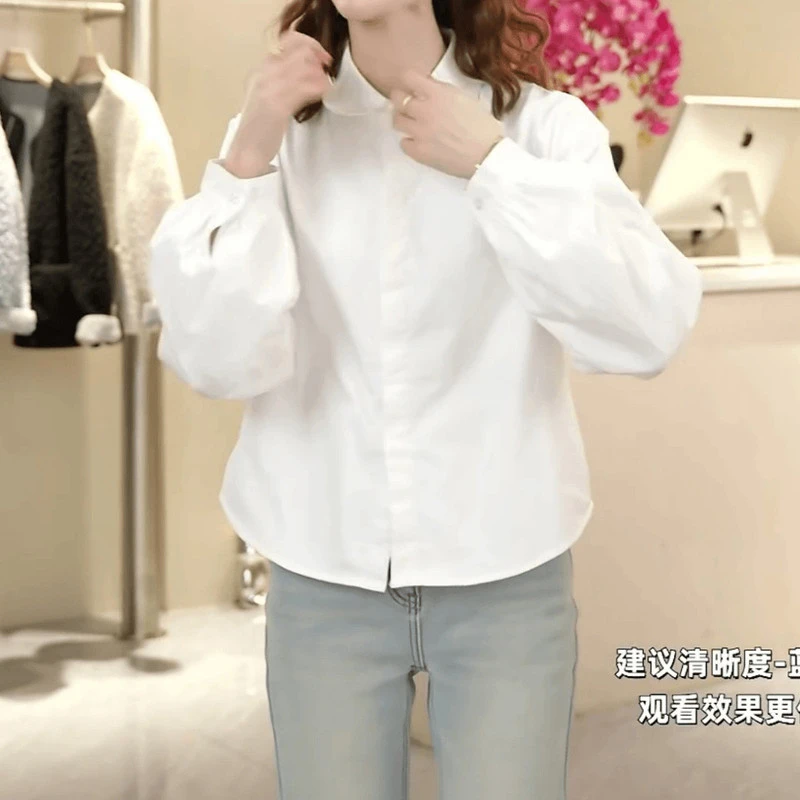 2025春秋新款桃心长袖衬衣女翻领肩设计感百搭韩系衬衫女妈妈小众