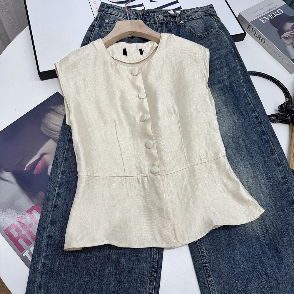 轻熟风气质显瘦无袖马甲女夏季洋气荷叶边上衣背心22895