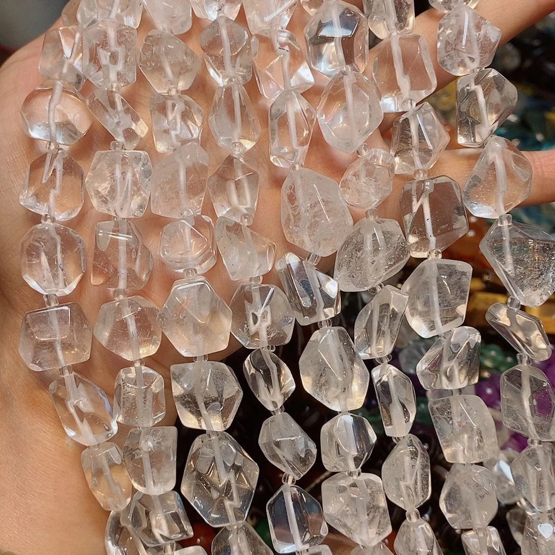 玛瑙/玉髓散珠天然白水晶切角一条