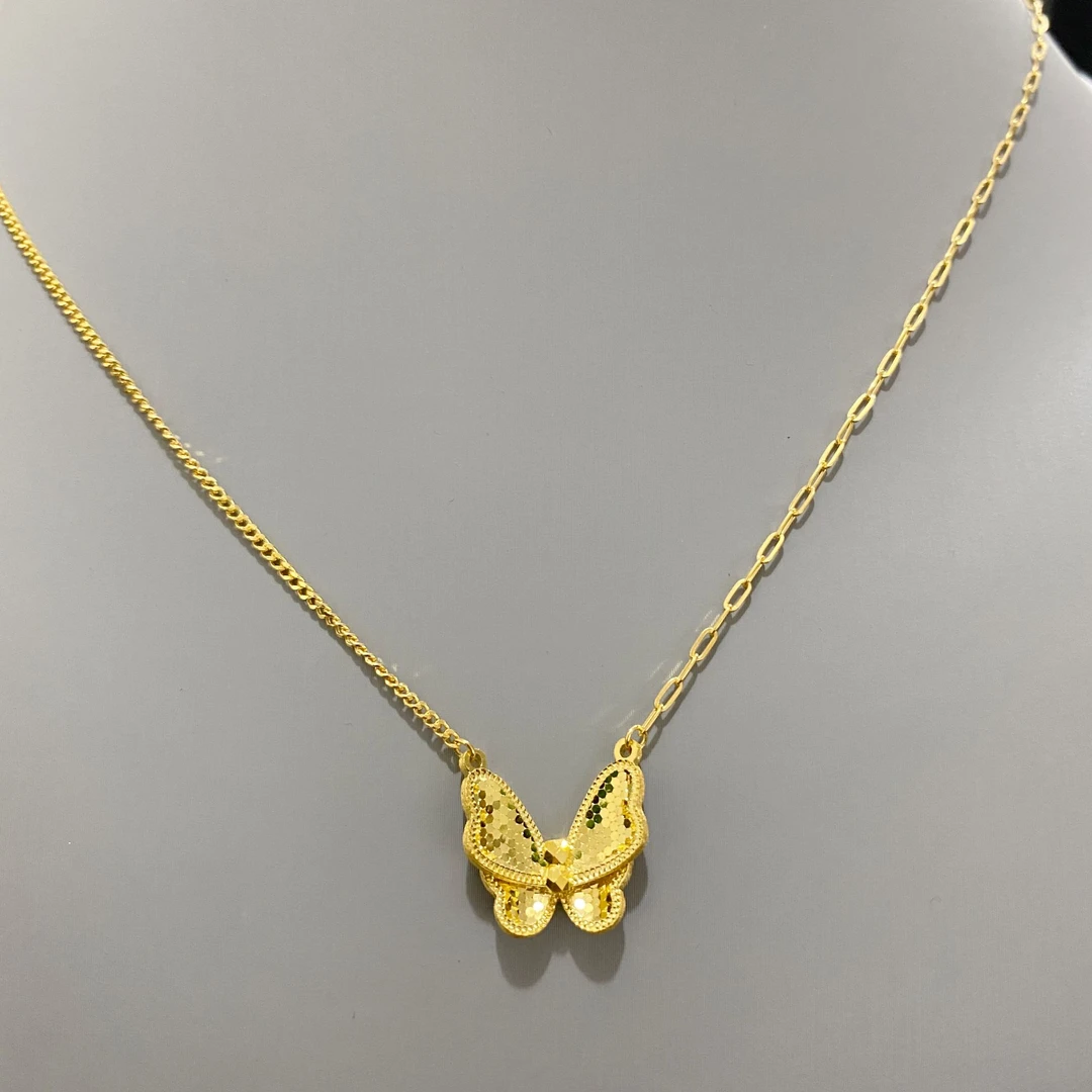 【贞爱福】 黄金足金蜂窝亮闪蝴蝶项链套链精美百搭