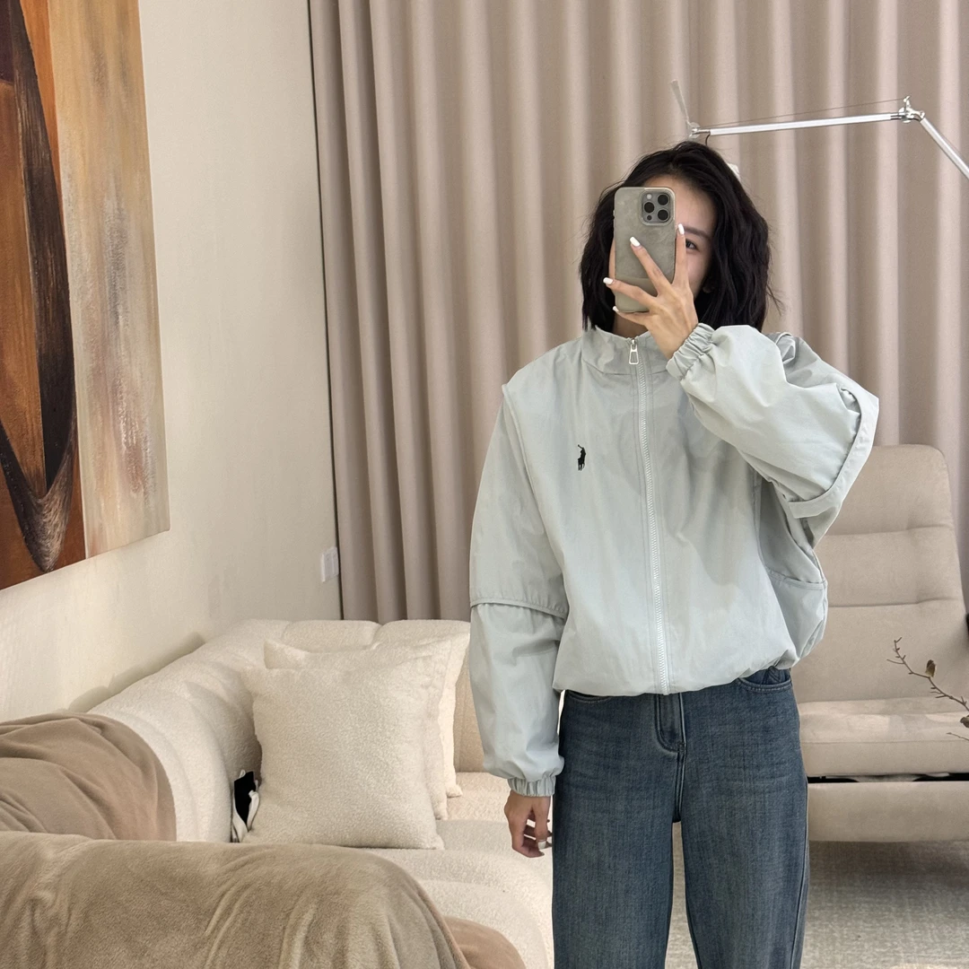 喜樂  2025立领保罗刺绣拼接外套春季新款时尚百搭休闲简约女上衣