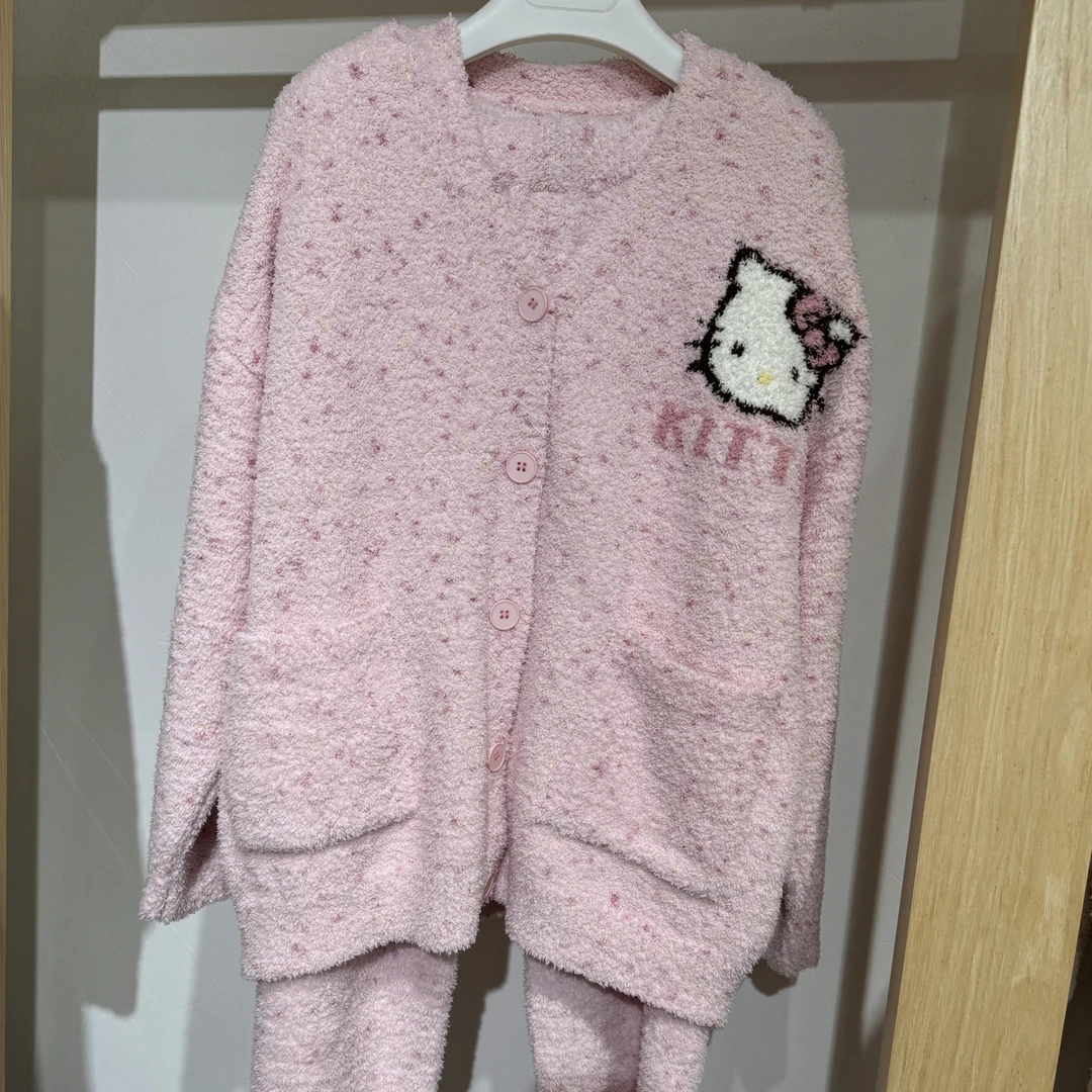 甜美少女风凯蒂猫半边绒保暖加厚睡衣女秋冬季家居服