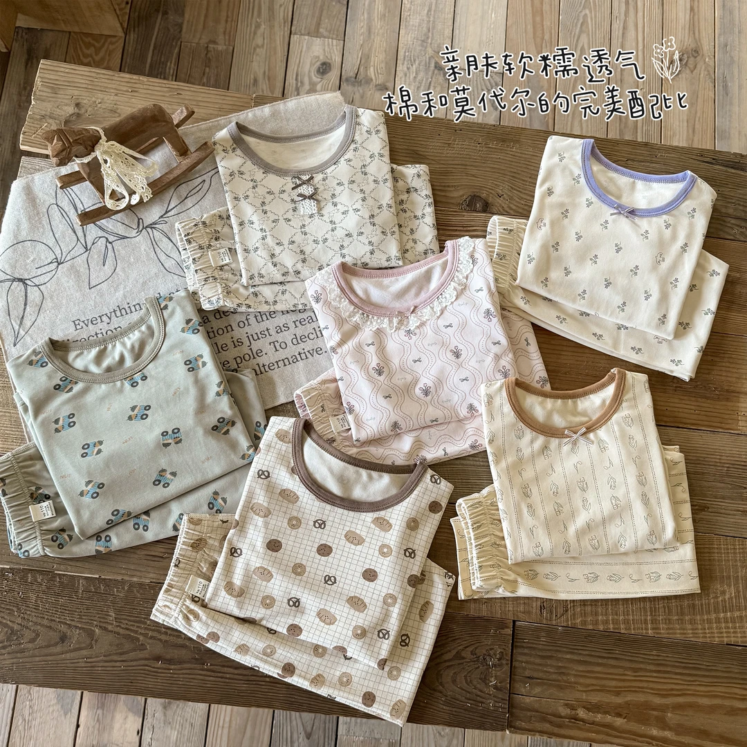 黑咖熊秋冬新款女童森系圆领家居服套装 HQJ5316