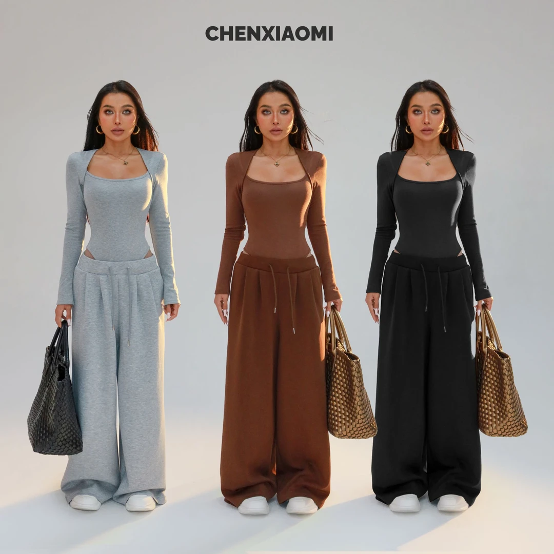 【蜜蜜家】奔赴冬约 欧美辣妹修身抓绒连体衣/休闲裤 25/Z651/K156