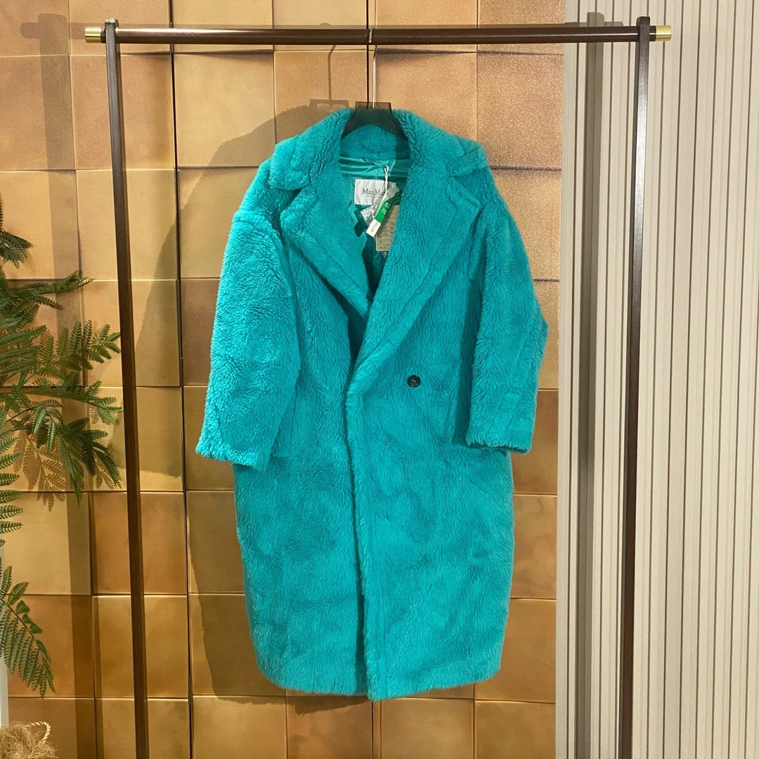 99新 MaxMara Max Mara 爆款湖水蓝羊驼毛泰迪大衣/s码98新/27165