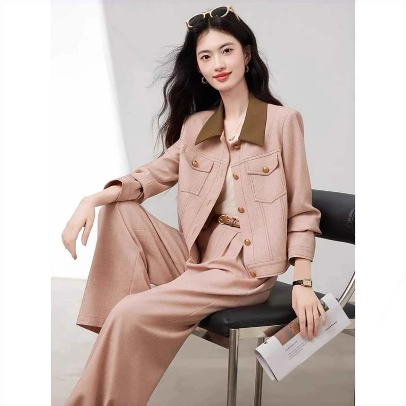 【两件套】【有里布】【送腰带】时尚风百搭时尚显瘦裤套装HY0068