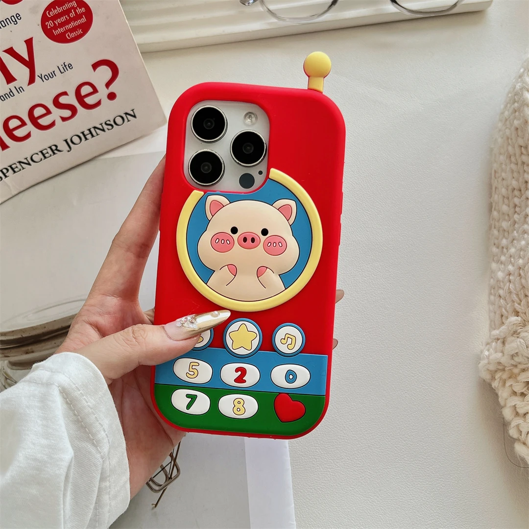 可爱小猪大哥大造型适用苹果17promax手机壳卡通iPhone15硅胶防摔