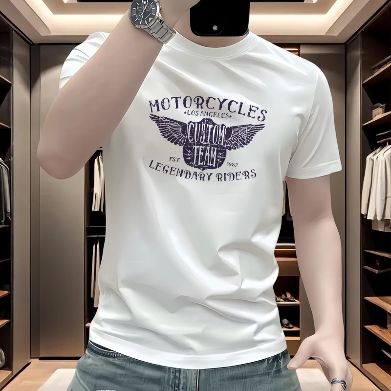 圆领短袖男士修身透气印花T恤时尚潮流可爱风慵懒风