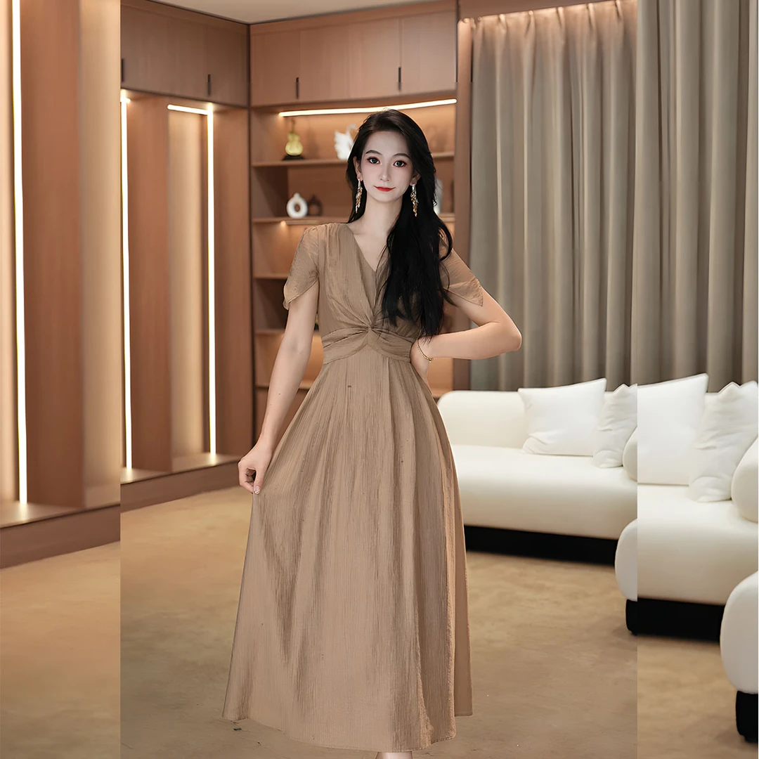 【敏敏】长裙常规袖夏季中腰无袖连衣裙法式轻奢欧若风-YSJ71623