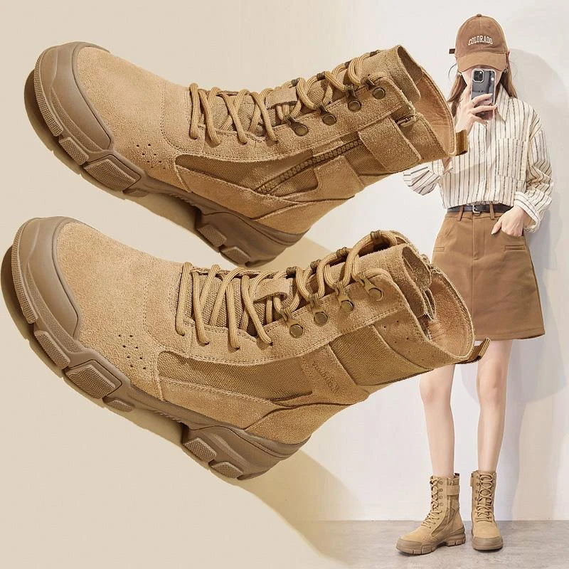 帆布马丁靴女款2025新款夏季薄款徒步户外登山鞋沙漠靴高帮短靴子